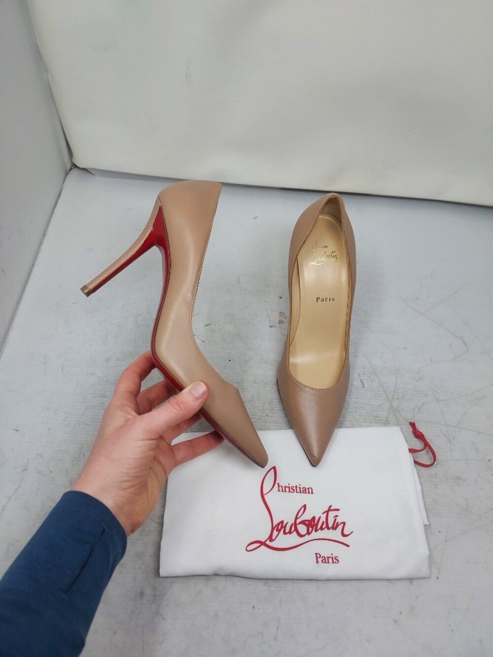 Christian Louboutin Apostrophy Nude Leather Pumps
